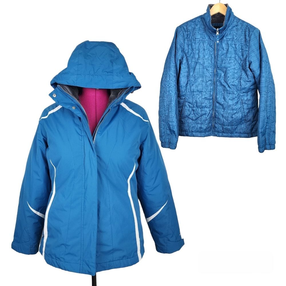 Aspen 3-in-1 Parka Jacket Women's Large Turquoise Blue Gorpcore Hooded Windbreak - Picture 3 of 16